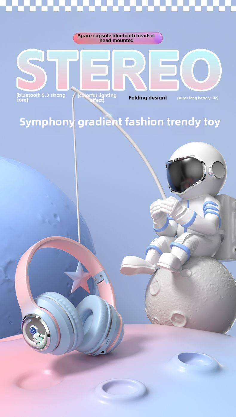 2025 new head mounted wireless Bluetooth earphones, astronaut computer stereo sound, sports game noise cancelling earphones