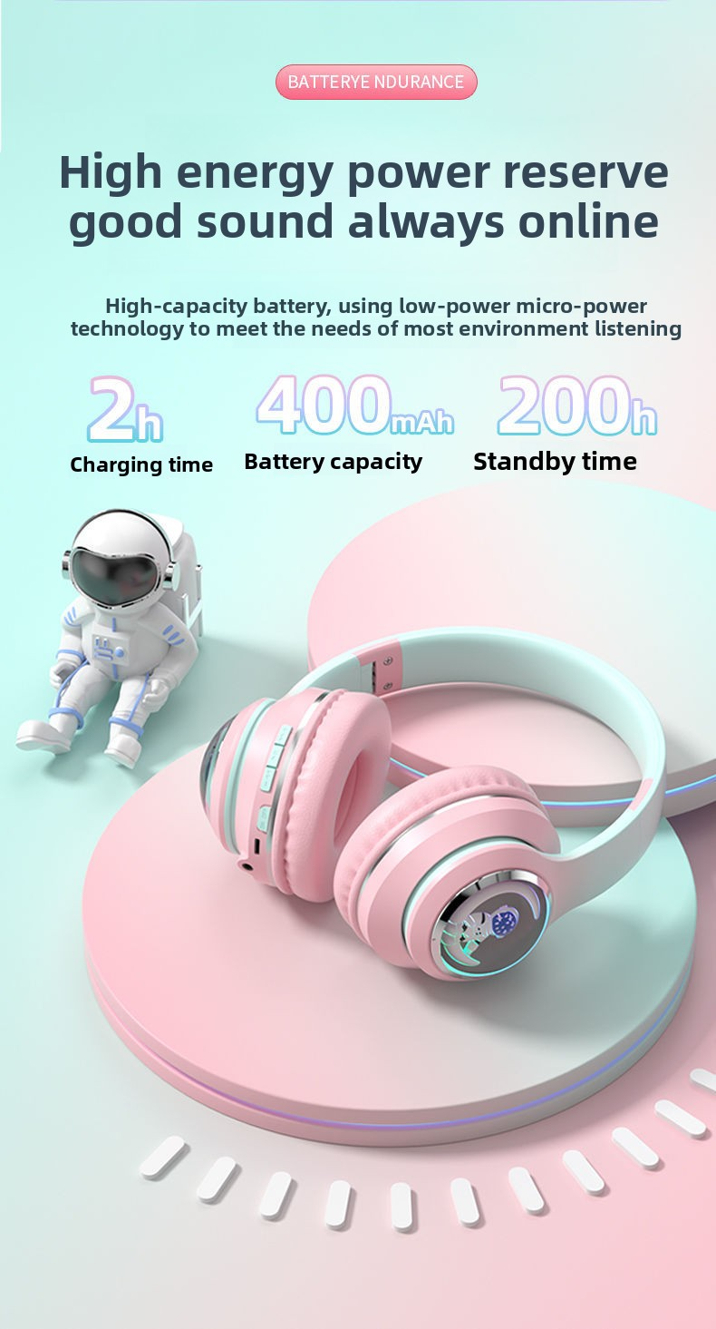 2025 new head mounted wireless Bluetooth earphones, astronaut computer stereo sound, sports game noise cancelling earphones