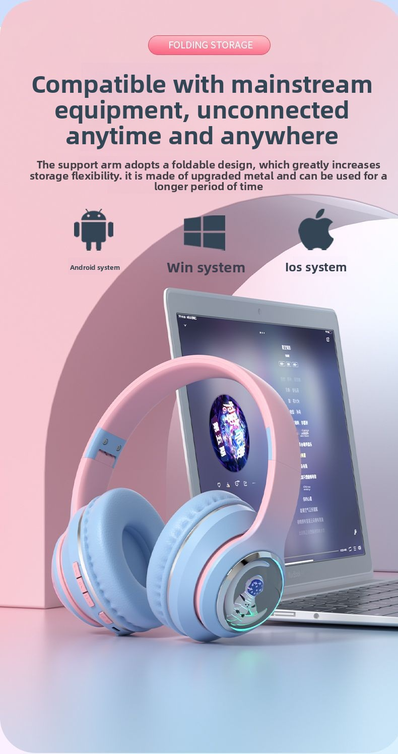 2025 new head mounted wireless Bluetooth earphones, astronaut computer stereo sound, sports game noise cancelling earphones