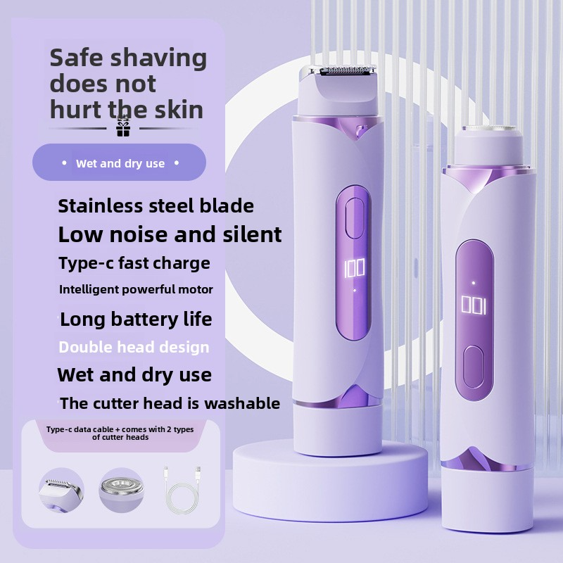 Hair Removal Device for Women, Dual-Head Shaver, Private Area Pubic Hair Trimmer, Electric Hair Removal Razor, Unisex Hair Removal Tool