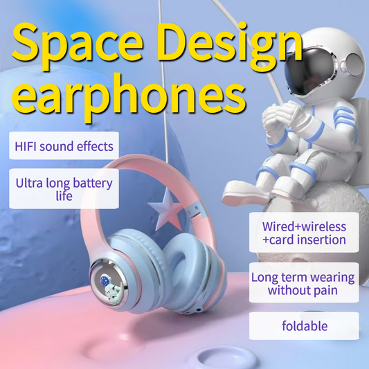 2025 new head mounted wireless Bluetooth earphones, astronaut computer stereo sound, sports game noise cancelling earphones