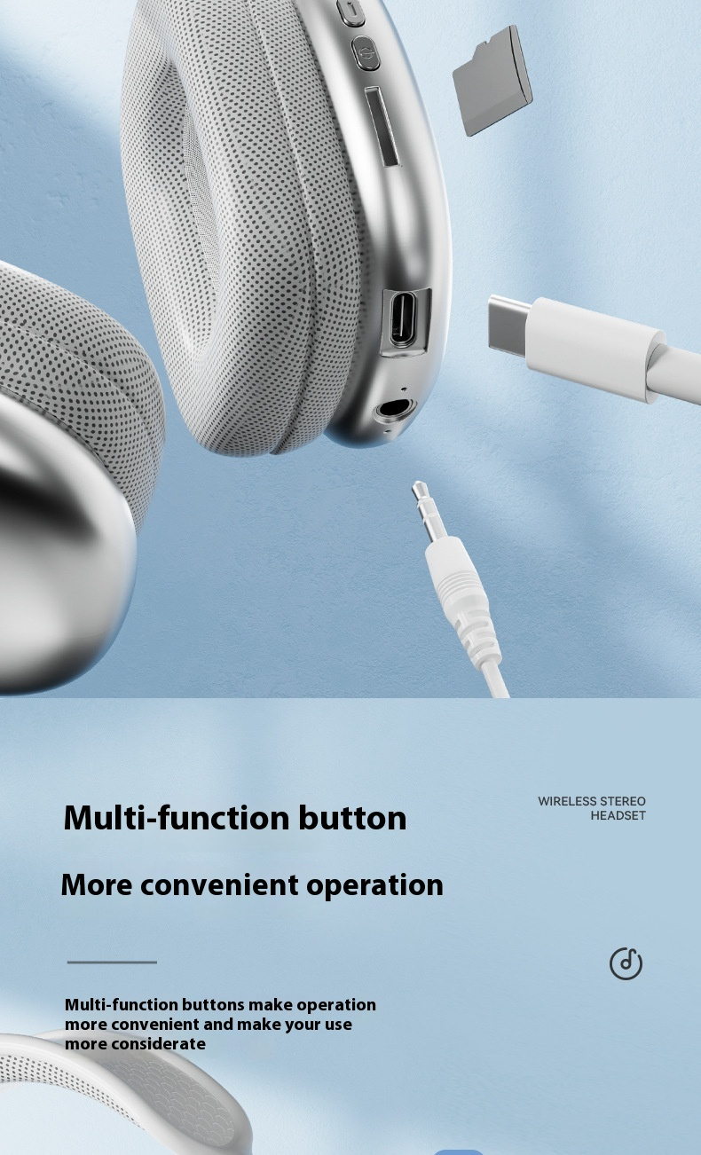 Hot-Selling Compatible with Apple P9 Pro Max Over-Ear Headphones with Deep Bass Wireless Bluetooth Earphones