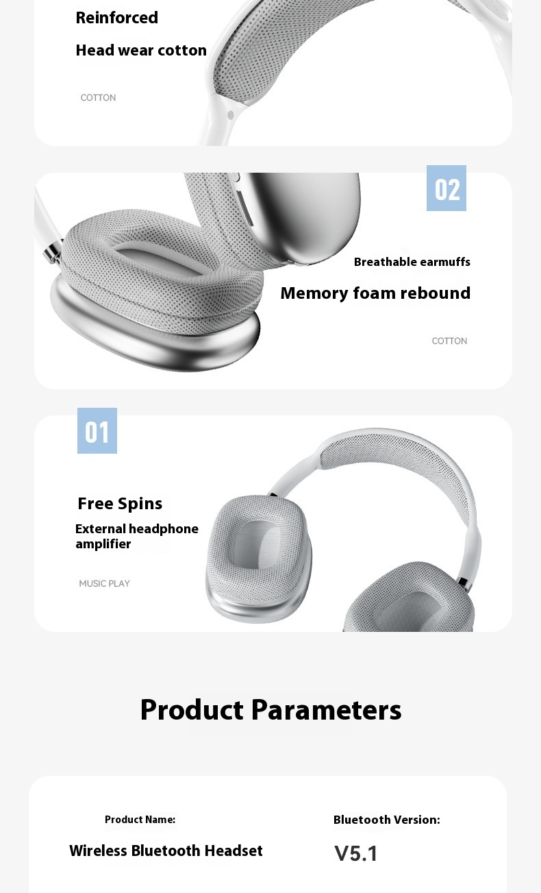 Hot-Selling Compatible with Apple P9 Pro Max Over-Ear Headphones with Deep Bass Wireless Bluetooth Earphones