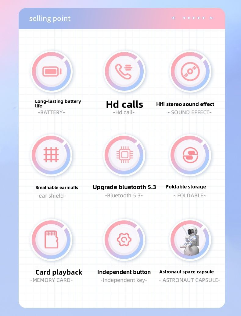 2025 new head mounted wireless Bluetooth earphones, astronaut computer stereo sound, sports game noise cancelling earphones