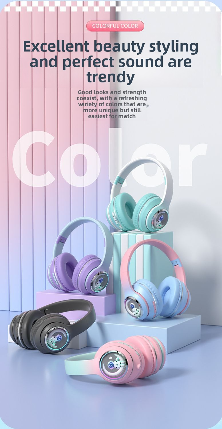 2025 new head mounted wireless Bluetooth earphones, astronaut computer stereo sound, sports game noise cancelling earphones