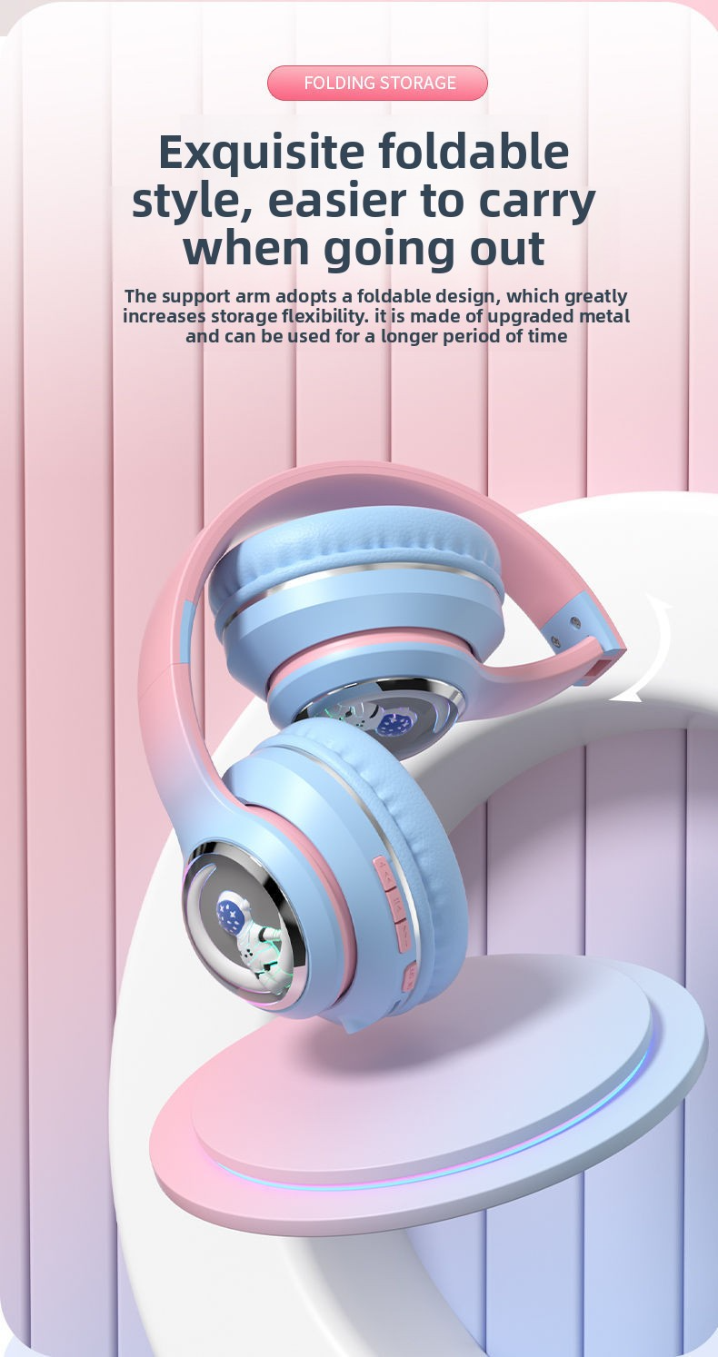 2025 new head mounted wireless Bluetooth earphones, astronaut computer stereo sound, sports game noise cancelling earphones