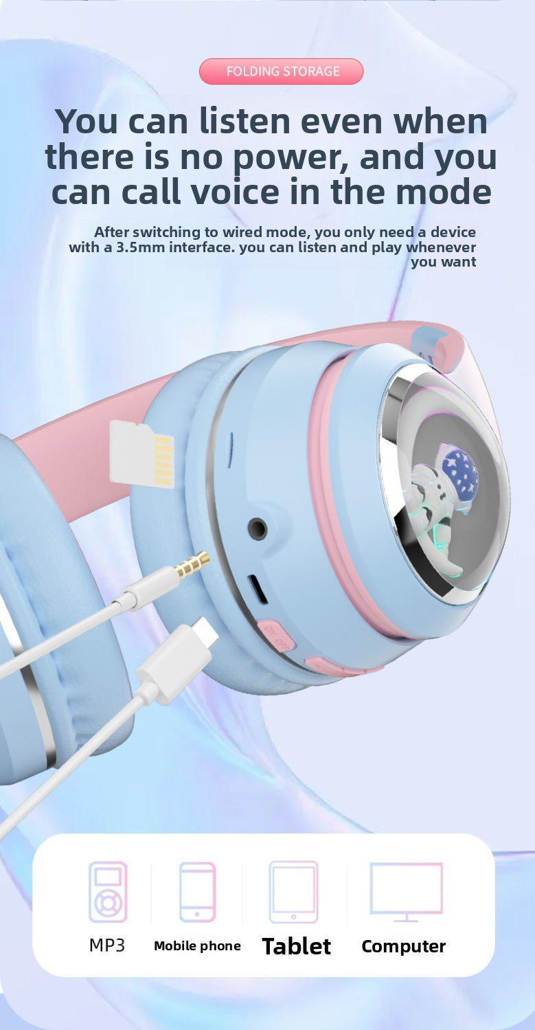 2025 new head mounted wireless Bluetooth earphones, astronaut computer stereo sound, sports game noise cancelling earphones