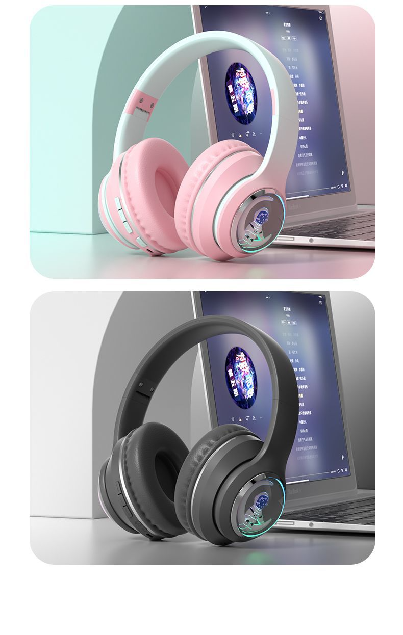 2025 new head mounted wireless Bluetooth earphones, astronaut computer stereo sound, sports game noise cancelling earphones