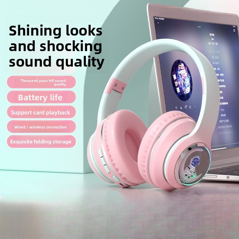 2025 new head mounted wireless Bluetooth earphones, astronaut computer stereo sound, sports game noise cancelling earphones