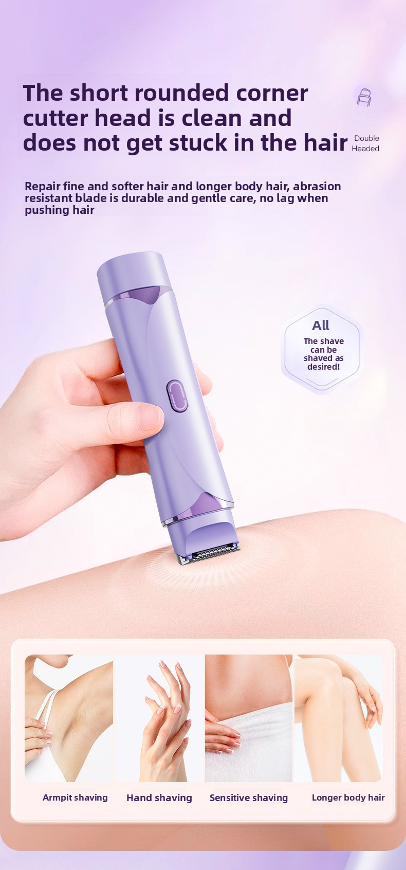 Hair Removal Device for Women, Dual-Head Shaver, Private Area Pubic Hair Trimmer, Electric Hair Removal Razor, Unisex Hair Removal Tool