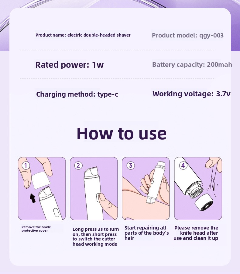 Hair Removal Device for Women, Dual-Head Shaver, Private Area Pubic Hair Trimmer, Electric Hair Removal Razor, Unisex Hair Removal Tool